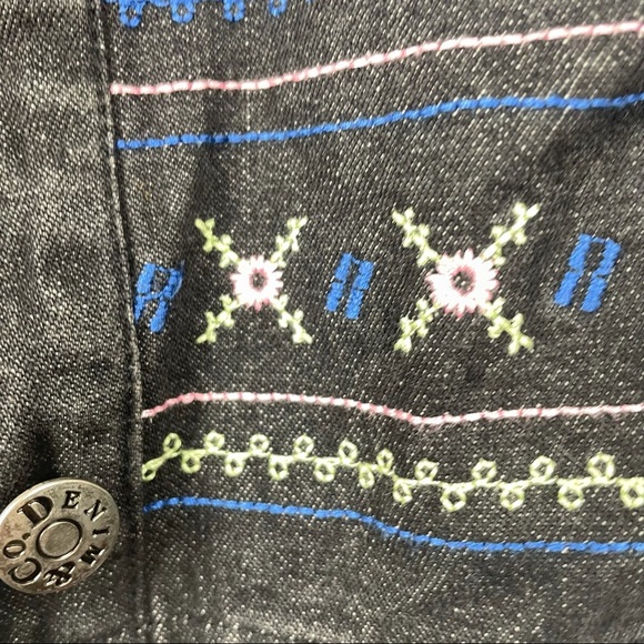 Denim & Co Black Floral Stitch Denim Jacket Size 2X - Picture 5 of 9